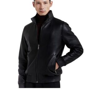 Danier Men’s Black Lambskin Leather Ribbed Bomber Jacket Size M